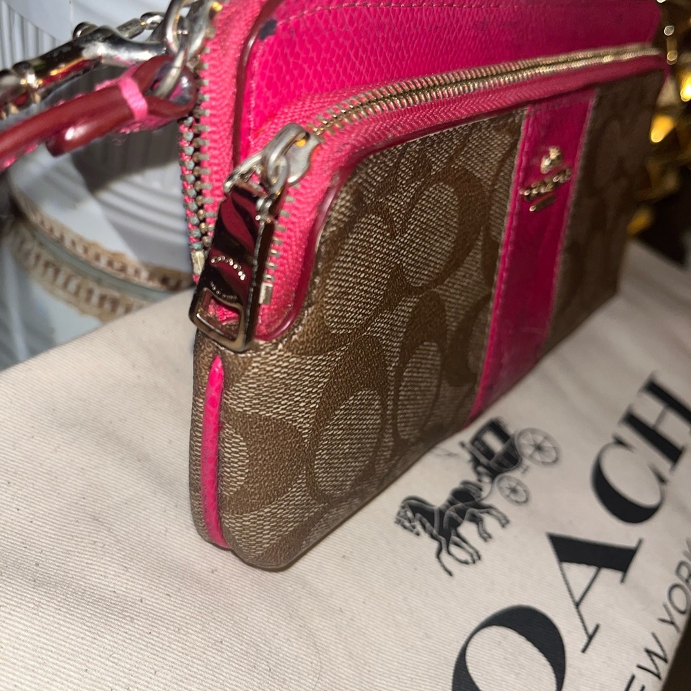 Coach Fuchsia and Brown Signature Wristlet - Picture 4 of 5